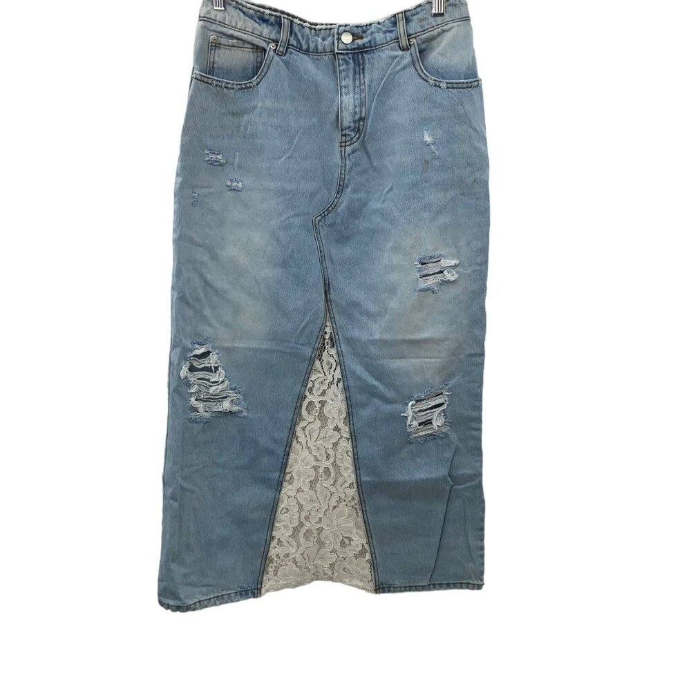 BDG Denim Maxi Skirt Distressing With Lace Accents Small